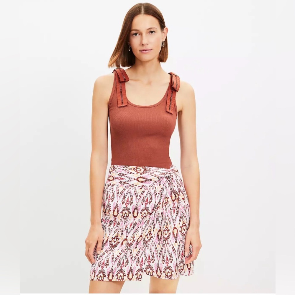 LOFT Ikat Linen Blend Twist Sarong Mini Skirt Size 8 Aztec Lined Casual Summer - Picture 3 of 13